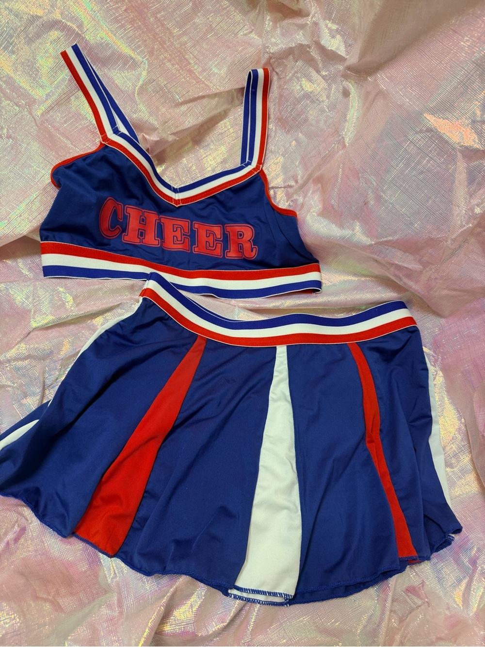 Blue and Red 'CHEER' Two-Piece Cheer Outfit